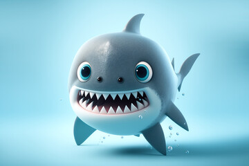 Wall Mural - cute shark  character on blue background, AI generate