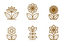 Geometric Linear Style Vector Flower Logos Or Emblems Set, Sacred Geometry Floral Symbols Line Drawing Emblems Collection, Blossoming Flower Hotel Or Boutique Or Jewelry Logotypes.