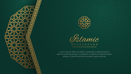 Islamic Arabic Green Luxury Arabesque Pattern Background with Elegant Border Golden Frame