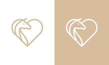 Horse Care Logo Design. Love With Horse Head Symbol Vector Illustration.