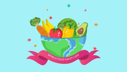 Wall Mural - fruit animation for healthy eating. World food safety day celebration card