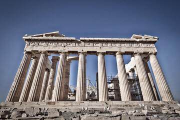 Wall Mural - Parthenon under clear blue sky, the famous ancient Greek temple on the acropolis of Athens. Cultural travel Greece.