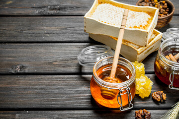 Wall Mural - Assortment of different types of honey.