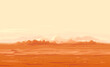 Martian orange surface panorama landscape background on a sunny day, sand hills with stones on a deserted planet, landscape of Mars planet