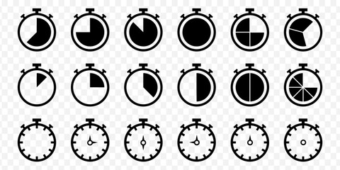 Wall Mural - set of black stopwatch icons. stopwatch icons collection