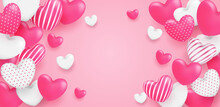 Happy Valentine Day Background. Design With Pink Heart On Pink Background. Vector.