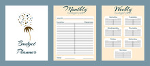 Budget Planner Page Design Template With Dandelion Print. Monthly And Weekly Budget Plan Template. Vector Illustration