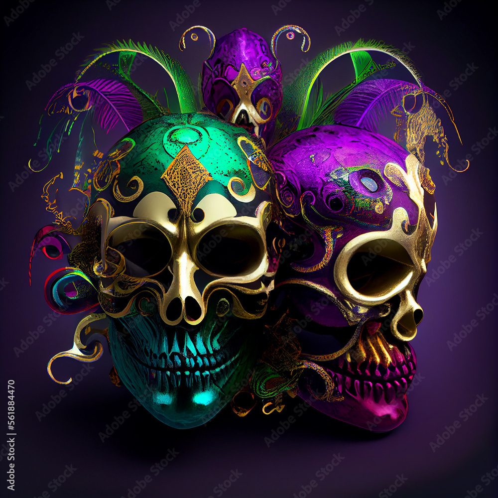 Mardi Gras Voodoo Skull Masks Stock Illustration | Adobe Stock, image size:1000x1000