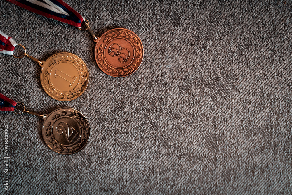 Medal Color Code Gold, silver and bronze medals with numbers on black isolated ...