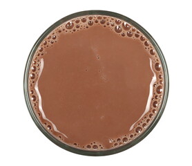 Wall Mural - Chocolate milk puddle in glass isolated on white, top view