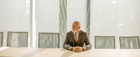 Senior business man sitting in the boardroom at the office