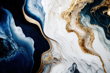 Sticker - Luxury marble texture background white blue gold. Natural stone color material pattern Generative AI