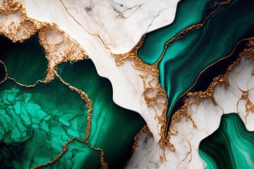 Wall Mural - Luxury marble texture background white emerald gold. Natural stone color pattern Generative AI