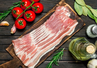 Poster - Raw bacon with tomatoes and herbs.