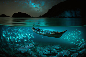 Bioluminescence nighttime at the sea