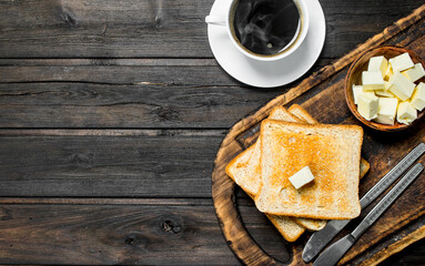 Poster - Toasted bread with butter and coffee.