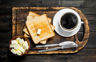 Poster - Toasted bread with butter and coffee.