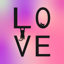 Inscription Love With Cats, On Violet Pink White Gradient Background