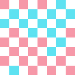  White, pink, and blue pastel checkerboard pattern background.	