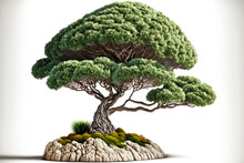 Beautiful Green Topiary Tree On Stones Insulated On White Background