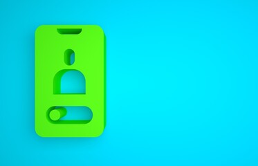 Wall Mural - Green Incoming call on mobile phone icon isolated on blue background. Friends call. Minimalism concept. 3D render illustration