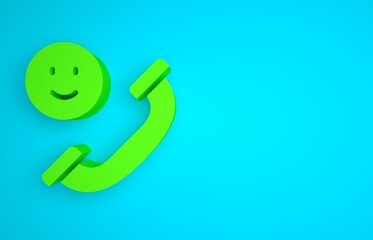 Wall Mural - Green Incoming call on mobile phone icon isolated on blue background. Friends call. Minimalism concept. 3D render illustration