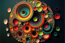  A Colorful Abstract Painting With Circles And Bubbles On A Black Background With A Black Background And A Black Background With A White Border And A Black Border With A Red Border