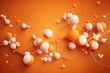 A contemporary orange banner with floating atoms. Idea for Medical or Groundbreaking Research. Generative AI