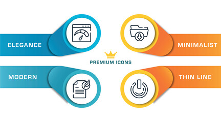 business pack outline icons with infographic template. thin line icons such as velocity test, fresh content, download folder, on power vector.