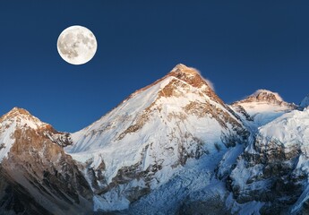 Sticker - Mount Everest, night view with moon, Nepal Himalaya