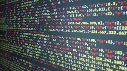 Coding UX UI script text on screen, HTML5 in editor for website development, Close up Macro of Programming code software developer. 
