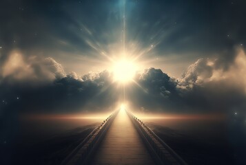 way path to heaven with light glow from the eternal horizon, concept of adventure to unknown place g
