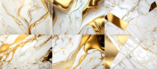 Wall Mural - golden white marble texture background, pattern generative ai design