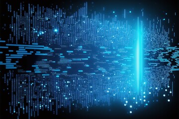 Technology background with abstract digital code motion cyberspace. Abstract high-tech blue neon background for communication concept with digital flow in a cyber space matrix. AI