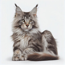 Maine Coon Cat On White Background Isolated. Generative AI