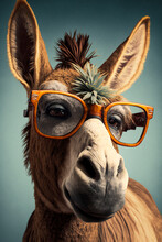 Funky Donkey Portrait With Glasses
