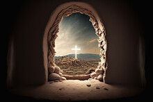 Empty Tomb, Resurrections Of Jesus Christ. Easter Themed Image. 