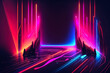 Leinwandbild Motiv Abstract background with interlaced digital glitch and distortion effect. Futuristic cyberpunk design. Retro futurism, webpunk, rave 80s 90s cyberpunk aesthetic techno neon colors. Generative AI
