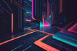 © Tamara - Abstract background with interlaced digital glitch and distortion effect. Futuristic cyberpunk design. Retro futurism, webpunk, rave 80s 90s cyberpunk aesthetic techno neon colors. Generative AI