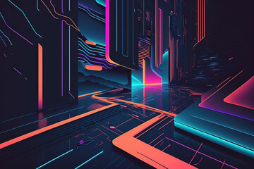 Wall Mural - Abstract background with interlaced digital glitch and distortion effect. Futuristic cyberpunk design. Retro futurism, webpunk, rave 80s 90s cyberpunk aesthetic techno neon colors. Generative AI