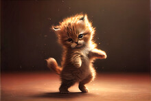 Dancing Cat - Fluffy Photorealistic Cat Dancing In An Empty Room. Studio Lighting Action Shot Of A Feline By Generative AI