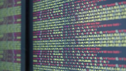 Coding UX UI script text on screen, HTML5 in editor for website development, Close up Macro of Programming code software developer. 