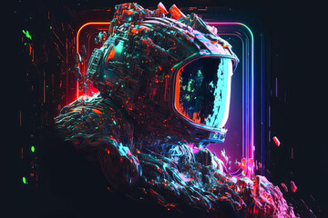 Wall Mural - illustration of an astronaut in outer space and planet earth in the background. ai-generated image i