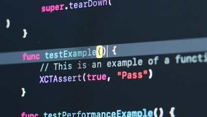 Coding UX UI script text on screen, HTML5 in editor for website development, Close up Macro of Programming code software developer. 