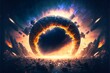 Leinwandbild Motiv Ultimately gigantic megastructure with event horizon around a collapsing black hole opens up portal for travelling to a different galaxy