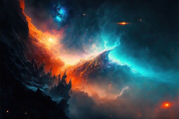 Wall Mural - nebula and galaxies in the deep space. abstract cosmos univese background