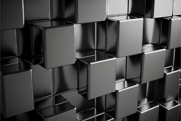 Wall Mural -  a black and white photo of a wall of cubes with a black background and a white background with a black and white photo of a cubed wall of silver squares and white background., generative ai