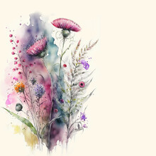 Bouquet Of Red Wildflowers, Watercolor Painting - Digital Illustration