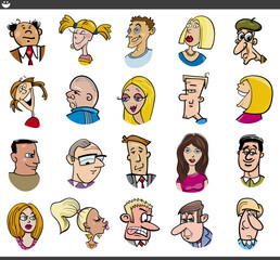 Poster - cartoon people characters faces and moods set