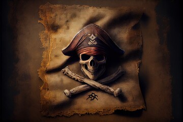 Wall Mural - Pirate old fabric with one patche texture. AI generated art illustration.	